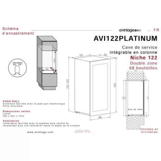 Avintage Borhűtő AVI122PLATINUM beépíthető, 68 palack - WaterMarkt.hu