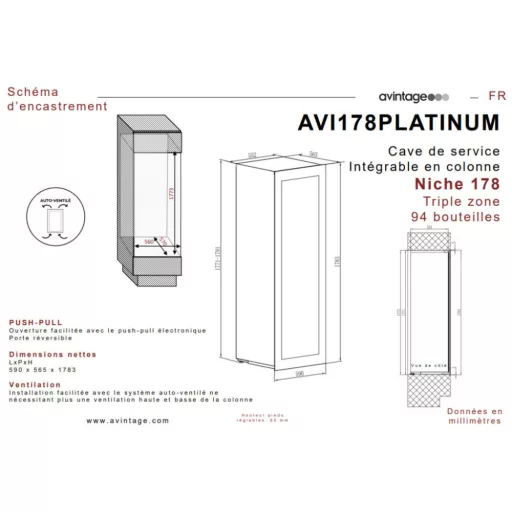Avintage Borhűtő AVI178PLATINUM beépíthető, 94 palack - WaterMarkt.hu
