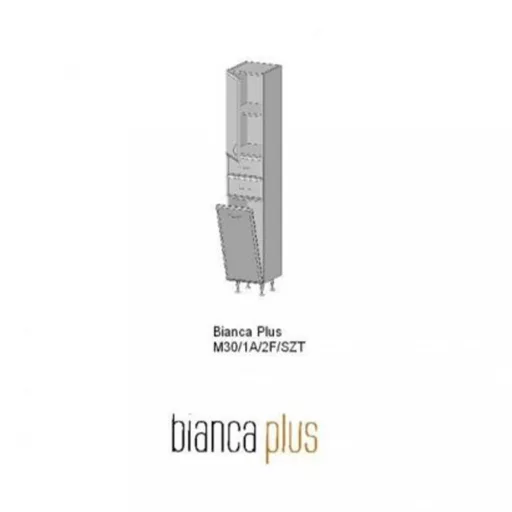 Bianca Plus 30 magas szekrény 1 ajtóval, 2 fiókkal, szennyestartóval, magasfényű fehér színben, jobbos - WaterMarkt.hu