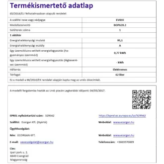 EVIDO PRIMO 62X statikus sütő,inox/fek - WaterMarkt.hu