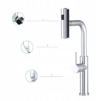 Gamma Rotary Mosogató Csaptelep - Kihúzható, 3 Funkciós Zuhanyfejjel, Króm - WaterMarkt.hu