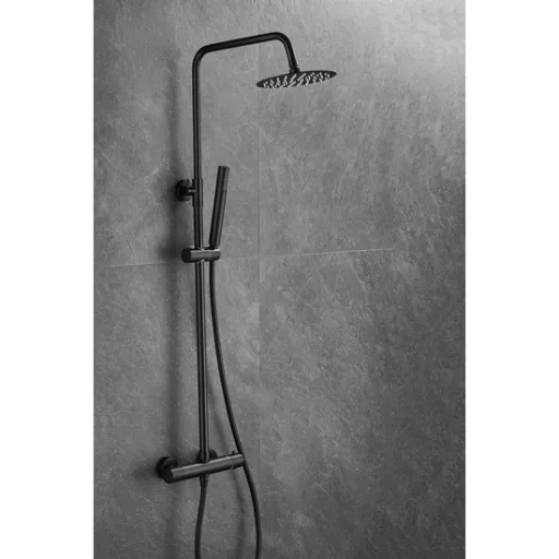 Gamma Roy Pro Zuhanyszett - Esőztetős Kerek Zuhanyfejjel és Kézizuhannyal, Matt fekete - WaterMarkt.hu