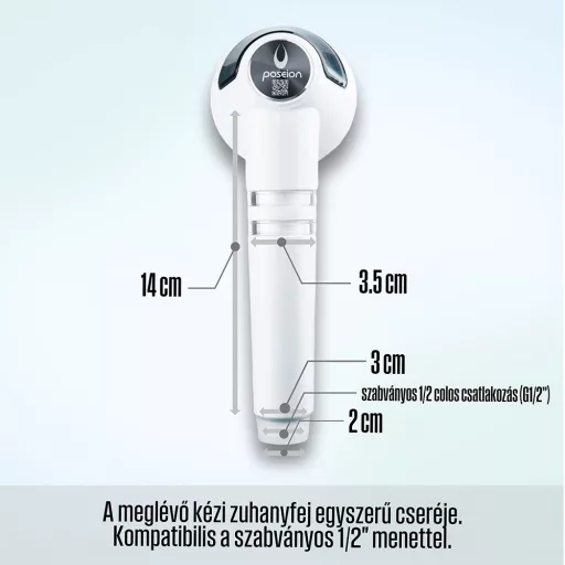 POSEION BT100® Prémium koreai revitalizáló zuhanyfej vízszűrővel, mágneses-ionizáló technológiával, szürke - WaterMarkt.hu