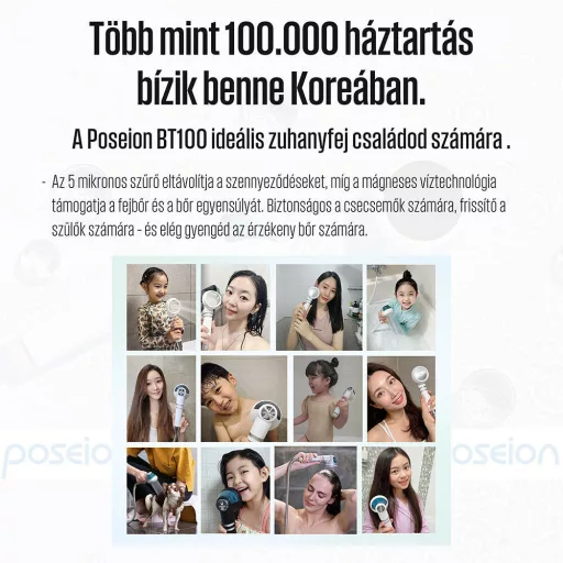 POSEION BT100® Prémium koreai revitalizáló zuhanyfej vízszűrővel, mágneses-ionizáló technológiával, szürke - WaterMarkt.hu