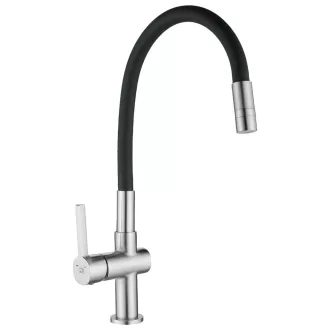 LAVEO ALITA szálcsiszolt inox / matt fekete kétfunkciós rugalmas tömlős csaptelep - WaterMarkt.hu