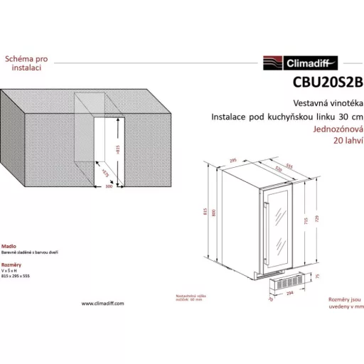 Climadiff Borhűtő CBU20S2B pult alá építhető, 20 palack - WaterMarkt.hu