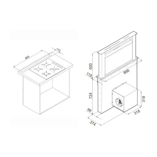 Ciarko Design Moondraft 90 cm fekete pultból kiemelkedő páraelszívó - WaterMarkt.hu