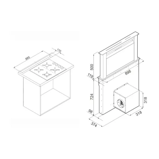 Ciarko Design Moondraft 90 cm fekete pultból kiemelkedő páraelszívó - WaterMarkt.hu