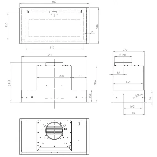 Ciarko Design Su Mini 60 cm fekete üveg beépíthető páraelszívó - WaterMarkt.hu