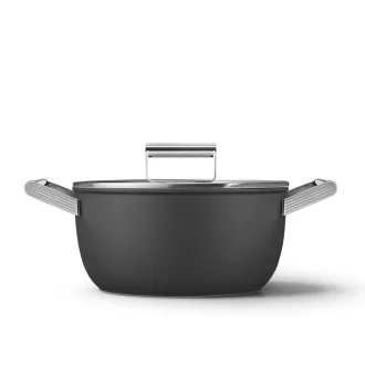   SMEG LÁBAS, 24 cm, edzett üveg fedél, rozsdamentes acél fogantyú, matt fekete