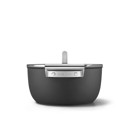 SMEG LÁBAS, 24 cm, edzett üveg fedél, rozsdamentes acél fogantyú, matt fekete