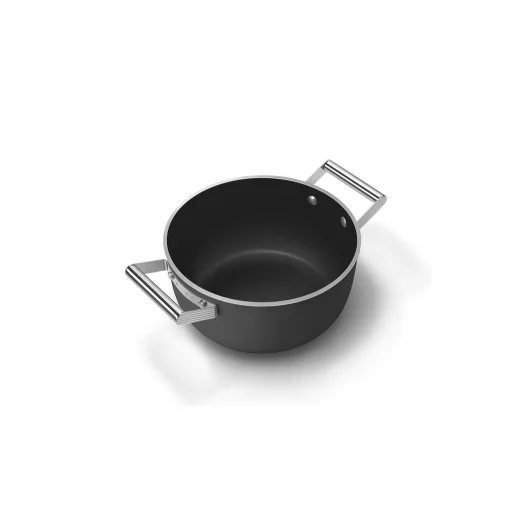 SMEG LÁBAS, 24 cm, edzett üveg fedél, rozsdamentes acél fogantyú, matt fekete