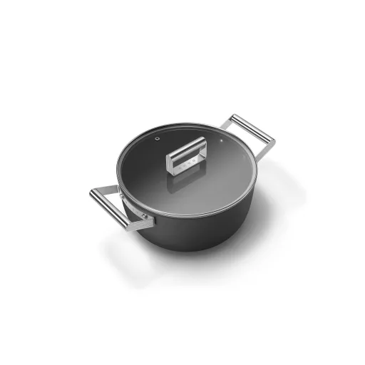 SMEG LÁBAS, 24 cm, edzett üveg fedél, rozsdamentes acél fogantyú, matt fekete