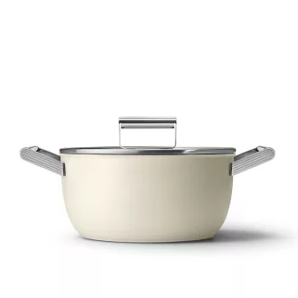   SMEG LÁBAS, 24 cm, edzett üveg fedél, rozsdamentes acél fogantyú, matt bézs