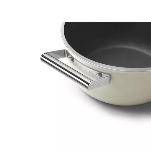 SMEG LÁBAS, 24 cm, edzett üveg fedél, rozsdamentes acél fogantyú, matt bézs
