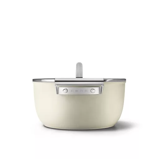 SMEG LÁBAS, 24 cm, edzett üveg fedél, rozsdamentes acél fogantyú, matt bézs
