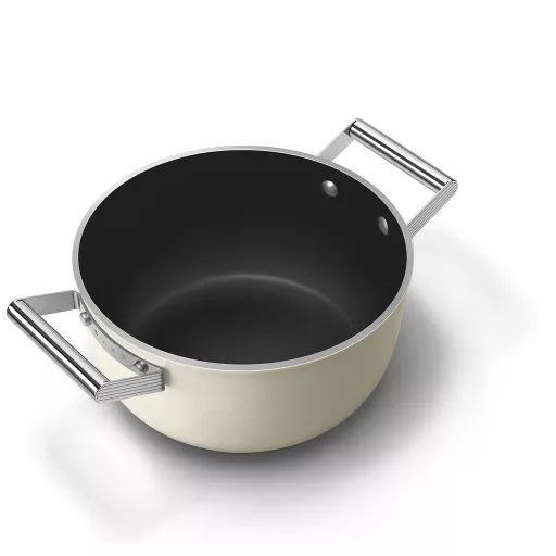 SMEG LÁBAS, 24 cm, edzett üveg fedél, rozsdamentes acél fogantyú, matt bézs