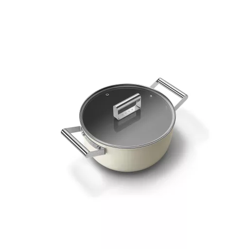 SMEG LÁBAS, 24 cm, edzett üveg fedél, rozsdamentes acél fogantyú, matt bézs