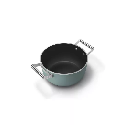 SMEG LÁBAS, 24 cm, edzett üveg fedél, rozsdamentes acél fogantyú, matt smaragdzöld