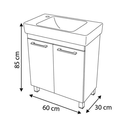 VivaStyle PANEL- KMT 60 lábon álló fürdőszobabútor CeraStyle SHARP - BAL CSAPLYUKAS mosdóval 60x30cm