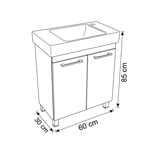 VivaStyle PANEL- KMT 60 lábon álló fürdőszobabútor CeraStyle SHARP -JOBB CSAPLYUKAS mosdóval 60x30cm