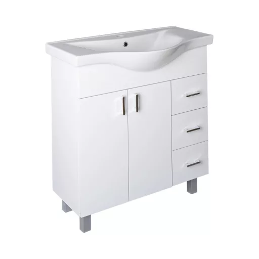 VivaStyle BIANKA 80 lábon álló fürdőszobabútor 3 fiókos Sanovit ALBATROS 10080 mosdóval 80 x 46 cm - WaterMarkt.hu