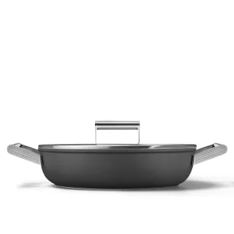   SMEG ALACSONY LÁBAS FEDŐVEL, 28 cm, edzett üveg fedő, rozsdamentes acél fogantyú, matt fekete