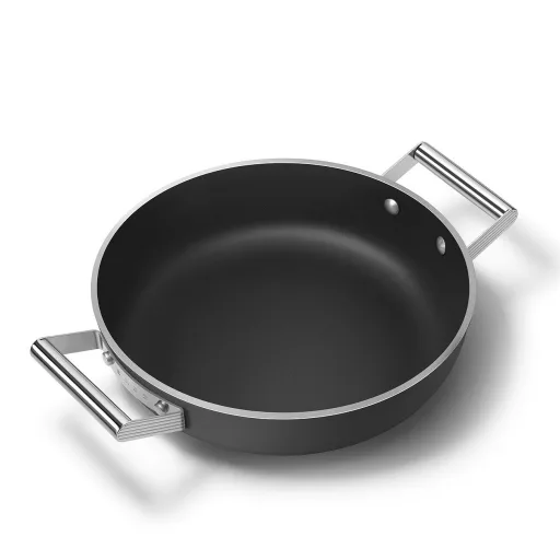 SMEG ALACSONY LÁBAS FEDŐVEL, 28 cm, edzett üveg fedő, rozsdamentes acél fogantyú, matt fekete