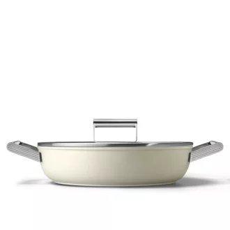   SMEG ALACSONY LÁBAS FEDŐVEL, 28 cm, edzett üveg fedő, rozsdamentes acél fogantyú, matt bézs