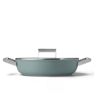   SMEG ALACSONY LÁBAS FEDŐVEL, 28 cm, edzett üveg fedő, rozsdamentes acél fogantyú, matt smaragdzöld