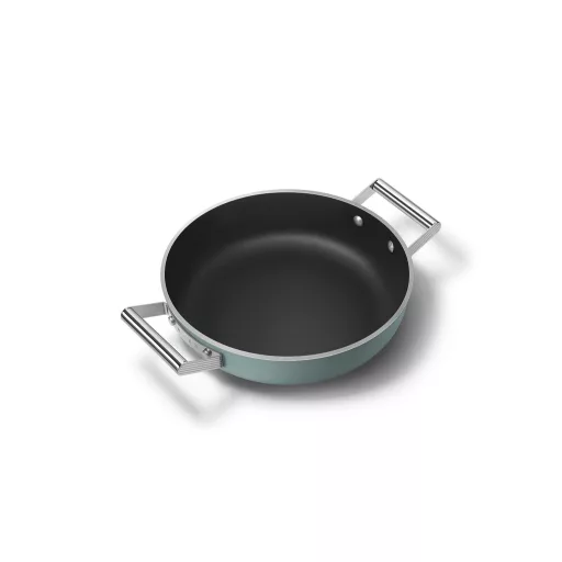SMEG ALACSONY LÁBAS FEDŐVEL, 28 cm, edzett üveg fedő, rozsdamentes acél fogantyú, matt smaragdzöld