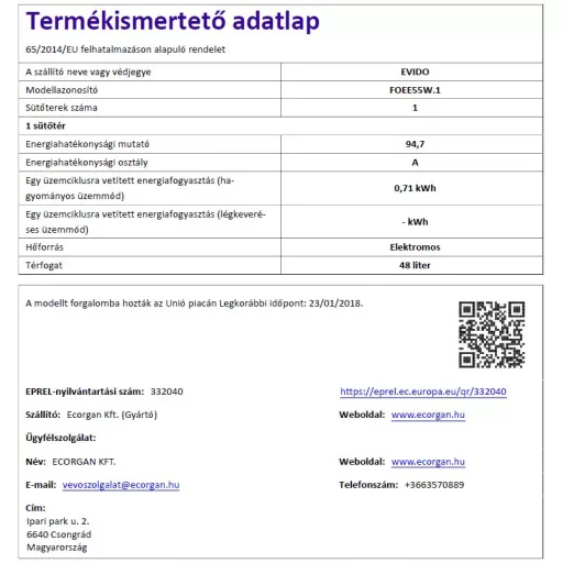EVIDO FREE EE55W elektromos tűzhely,fehér,50*55cm