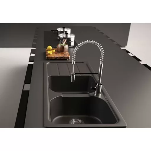 SCHOCK FORMHAUS CRISTALITE D-200 kétmedencés csepptálcás prémium mosogató - Asphalt - WaterMarkt.hu