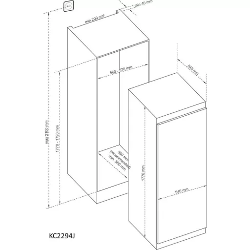 Kluge beépíthető egyajtós hűtőszekrény, 162L/16L - WaterMarkt.hu