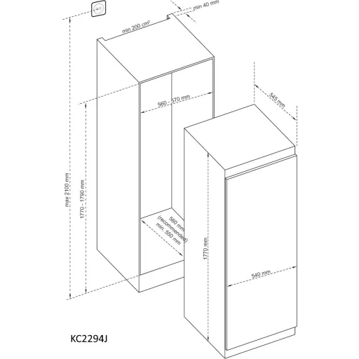 Kluge beépíthető egyajtós hűtőszekrény, 162L/16L - WaterMarkt.hu