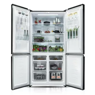 Kluge szabadonálló fekete üveg négyajtós hűtőszekrény, NoFrost, 429L/171L - WaterMarkt.hu