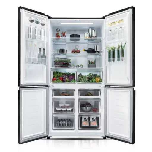 Kluge szabadonálló fekete üveg négyajtós hűtőszekrény, NoFrost, 429L/171L - WaterMarkt.hu
