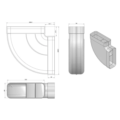 Elica - Lapos csatorna sarok - vízszintes 227x94 mm - WaterMarkt.hu