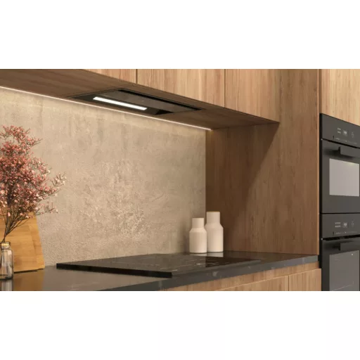Kluge beépíthető fekete páraelszívó, 52cm, kihajtható fekete üvegpanel - WaterMarkt.hu
