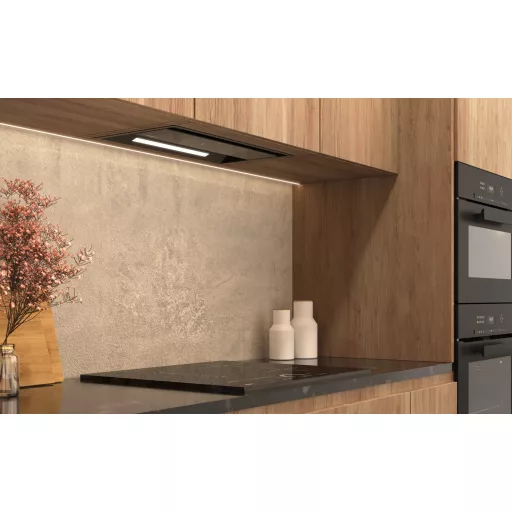 Kluge beépíthető fekete páraelszívó, 52cm, kihajtható fekete üvegpanel - WaterMarkt.hu