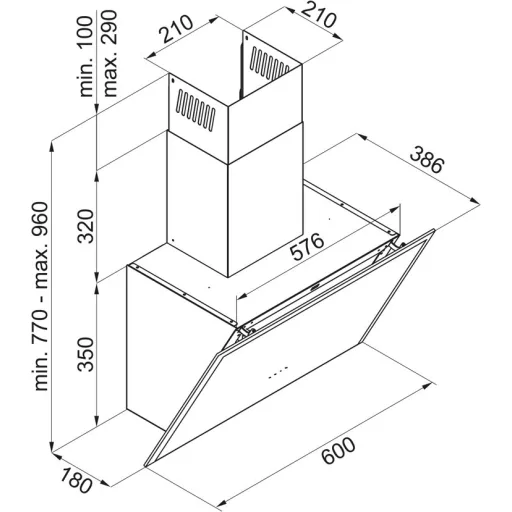 Kluge fali döntött üveg fekete páraelszívó, 60cm, átlátszó kerettel - WaterMarkt.hu