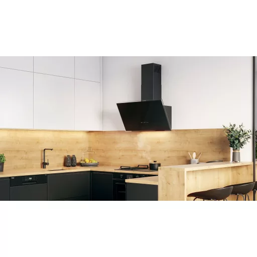 Kluge fali döntött üveg fekete páraelszívó, 80cm, átlátszó kerettel - WaterMarkt.hu