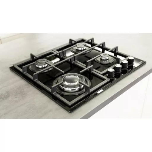 Kluge beépíthető gáz főzőlap, 60 cm, fekete üveg, WOK égő - WaterMarkt.hu