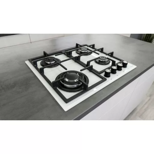 Kluge beépíthető gáz főzőlap, 60 cm, fehér üveg, WOK égő - WaterMarkt.hu