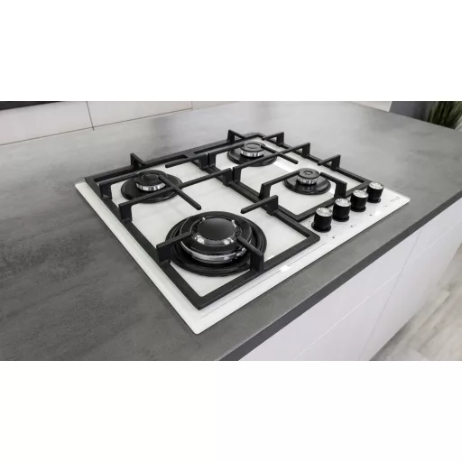 Kluge beépíthető gáz főzőlap, 60 cm, fehér üveg, WOK égő - WaterMarkt.hu