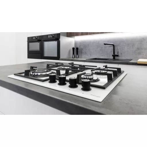 Kluge beépíthető gáz főzőlap, 60 cm, fehér üveg, WOK égő - WaterMarkt.hu