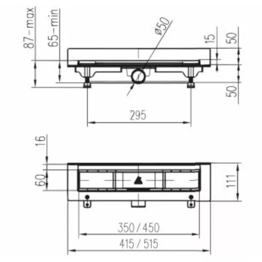 LIV 450-W Falsík előtti zuhanyfolyóka 450mm-hosszú - WaterMarkt.hu