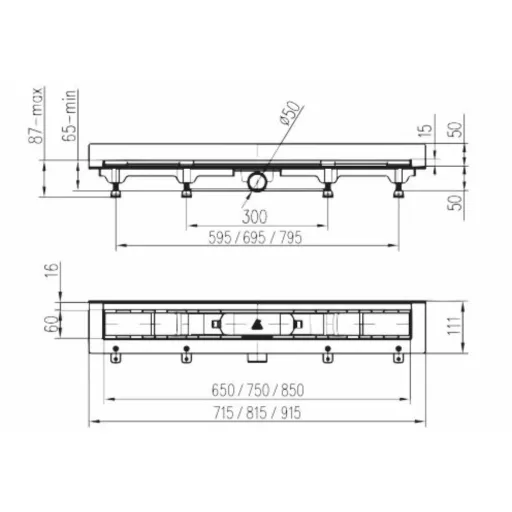 LIV 650-W Falsík előtti zuhanyfolyóka 650mm-hosszú - WaterMarkt.hu