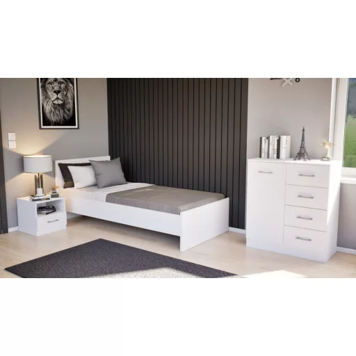Miami egyszemélyes ágy 90x200 cm fehér-fehér
