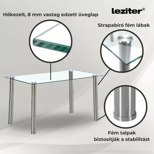 Berna 120 cm szögletes üveg étkezőasztal - WaterMarkt.hu
